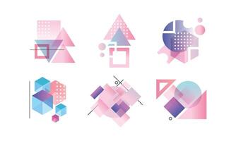 Abstract Badges of Various Geometric Shapes in Pastel Colors Set Illustration vector