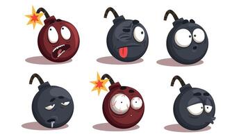 Bomb Cartoon Characters with Funny Faces and Various Emotions Collection Illustration on White Background vector