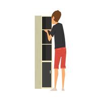 Man Assembling and Installing New Cupboard, Manual Furniture Assembly Illustration vector