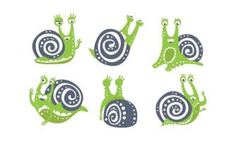 Cute Snail Collection, Funny Mollusk Animal Cartoon Character in Various Poses Illustration vector