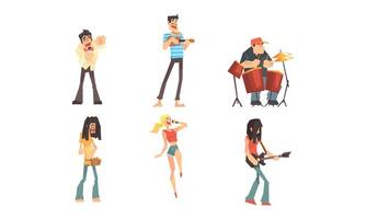 Musicians People Characters Collection, Musicians and Singers of Different Genres Playing on Music Instruments Illustration vector