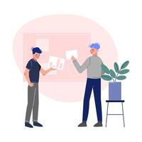 Business Characters Working and Exchange Thoughts in Comfortable Office Space Illustration vector