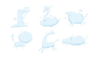 White Clouds in the Shape of Different Animals Collection, Crocodile, Swan, Sheep, Lion, Giraffe, Hippo, Illustration vector