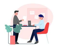 Office Colleagues Working Together, Business Characters Meeting and Communicating in Comfortable Coworking Space Flat Illustration vector