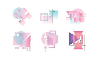 Collection of Abstract Badges of Various Geometric Shapes of Pastel Colors Illustration vector