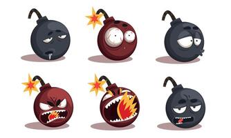 Collection of Bomb Cartoon Characters with Funny Faces and Various Emotions Illustration on White Background vector