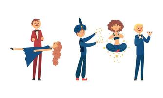 Magicians Performing Tricks Set, Circus Artists Characters Taking Part at Magic Show, Illustration vector