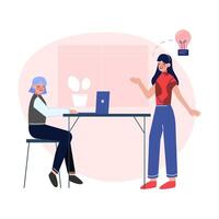 Office Colleagues Working Together, Business Characters Meeting and Communicating in Coworking Space Illustration vector