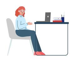 Woman Sitting at the Table and Working on the Laptop Computer, Business Character Illustration vector