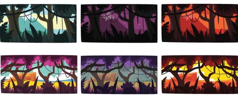 Collection of Scene of Nature in Different Time of Day, Beautiful Tropical Rainforest Horizontal Backdrops Illustration vector
