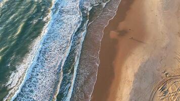Drone View of Deserted Beach and Loncau, France at Sunset video