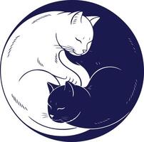 two cats are curled up in a yin yang symbol vector