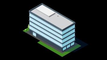 Isometric city building animation, Isometric modern building. Skyscraper building or business office. Motion graphic. Transparent background with alpha channel video