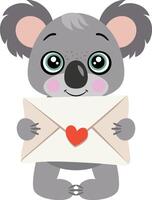 Funny koala with a valentine envelope vector