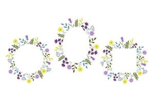 frames borders with flower branches and plants. Hand drawn coloured festive spring backgrounds for text. Design elements for congratulating of holidays, invitation, Mother's Day, birthday vector