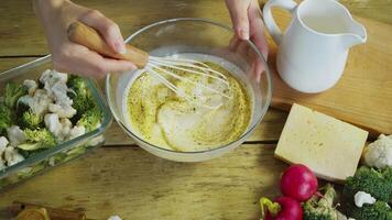 Yogurt and mayonnaise are combined in bowl with seasoning until creamy consistency is achieved. mixture is then used to prepare a delicious vegetable dish video