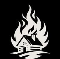 A house with flames on it, with a black background vector