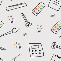 Seamless Pattern with Pencils, Paints, Brushes, and Notebooks vector