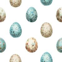 Easter seamless pattern with quail spotted egg on the white background. Hand drawn watercolor staggered design in vintage style. Cute print ideal for wallpaper. Perfect for holiday fabric and paper. vector
