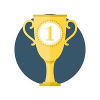 Golden cup with number one, flat design vector