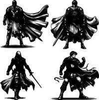Set of Armored medieval fighter ready for battle vector