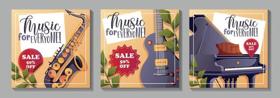 design set with Music for Everyone text and instruments vector