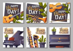 Big set of music posts with instruments and quotes vector