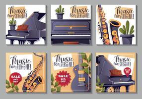 Music-themed post set with various instruments vector