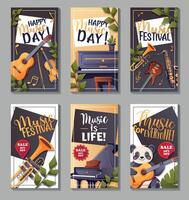 Vertical set of musical illustrations with instruments and discount tags vector