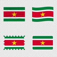 Suriname national flag in four different styles. vector