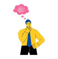 Business man with clutter of thoughts in brain. Flat illustration isolated on white background vector