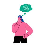 Business woman with clutter of thoughts in brain. Flat illustration isolated on white background vector