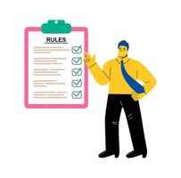 Business man familiarize themselves with daily routine. Flat illustration isolated on white background vector