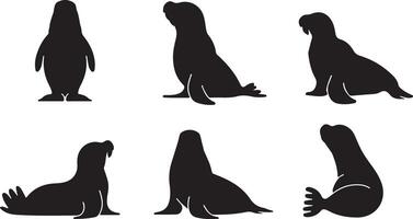 Walrus silhouettes set vector