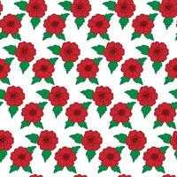 Seamless Pattern Background with Hand Drawn Asian Camellia Red Floral Bloom Flower Head Stylized Hand Drawn Illustration. vector
