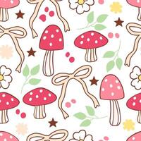 Spring Mushroom Seamless Pattern Isolated on White Background vector