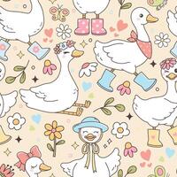 Spring Goose Seamless Pattern Isolated on Orange Background vector