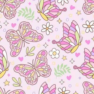 Beautiful butterfly and daisy botanical leaf seamless pattern for love wedding valentines day or arrangement invitation design greeting card.