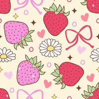 Coquette Strawberry Seamless Pattern Isolated on Orange Background vector