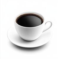steaming cup of black coffee in white ceramic cup and saucer photo