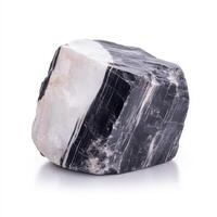 single piece of gneiss with banded texture on white background photo