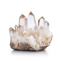 cluster of translucent quartz crystals on rough stone base photo