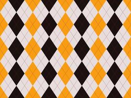 Vibrant argyle pattern in black, orange, and white. Perfect for backgrounds, textiles, or festive designs. The bold colors and classic diamond shapes create a dynamic and stylish aesthetic. vector