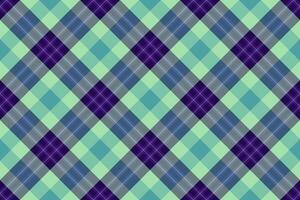 Vibrant diagonal plaid pattern in teal, purple, and grey. Perfect for textile design, website backgrounds, or fashion projects. A versatile image conveying both modern and traditional style. vector