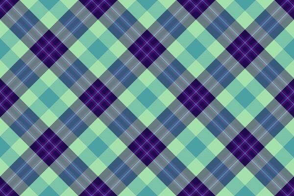 Vibrant diagonal plaid pattern in teal, purple, and grey. Perfect for textile design, website backgrounds, or fashion projects. A versatile image conveying both modern and traditional style.