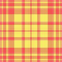 Vibrant yellow and coral plaid pattern. Perfect for textile designs, backgrounds, or website elements. This cheerful, seamless texture evokes warmth and summery feelings. vector