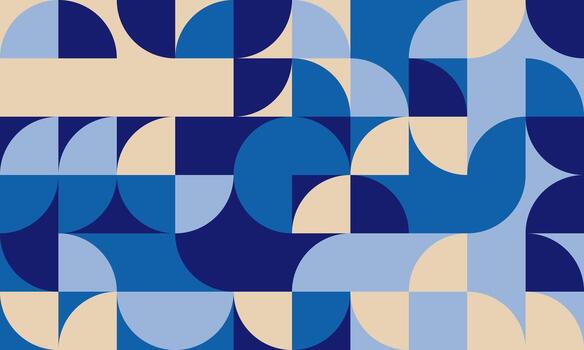 resumen geométrico sin costura modelo. moderno medio siglo diseño presentando azul y beige semicírculos y cuadrícula. ideal para antecedentes, textiles, o sitio web diseño. vector