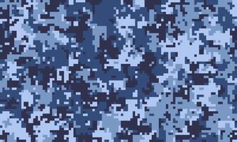 Abstract digital camouflage pattern in shades of blue. Perfect for backgrounds, textiles, or militarythemed designs. A versatile, pixelated texture conveying concealment and mystery. vector