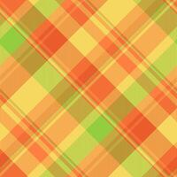 Party texture pattern textile, vibrant plaid check seamless. Single background fabric tartan in orange and yellow colors. vector