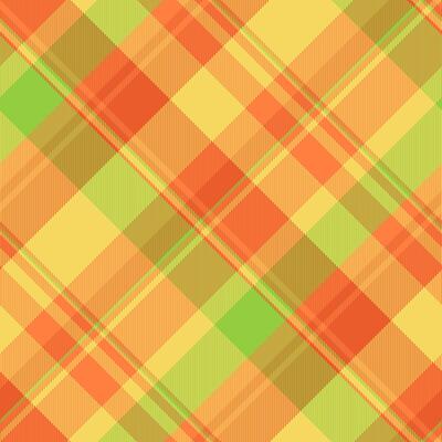 Party texture pattern textile, vibrant plaid check seamless. Single background fabric tartan in orange and yellow colors.